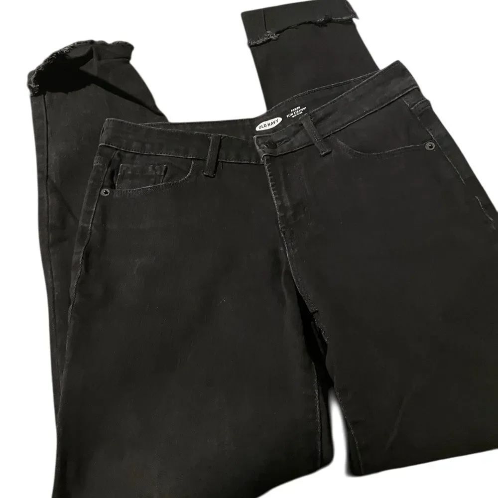 Old Navy Women's Dark Black Skinny Jeans power slim straight mid rise size 2